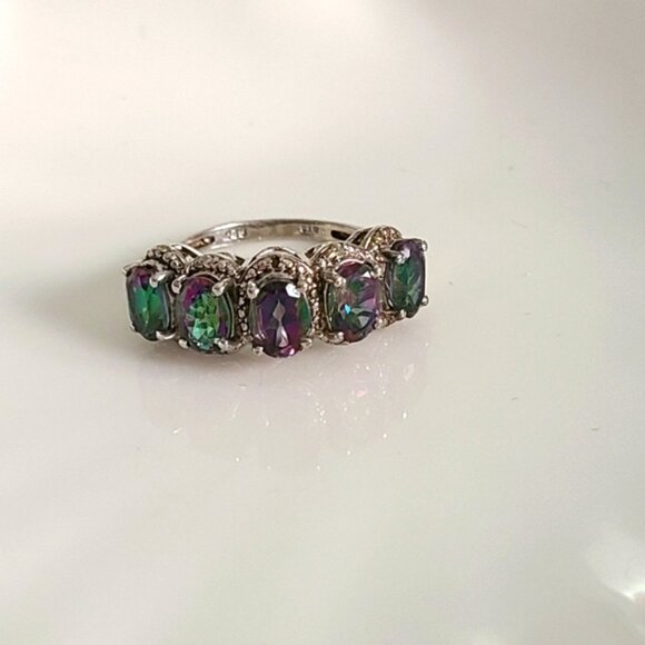 Vintage Boho Sterling Silver Mystic Topaz Rainbow Topaz Cocktail Statement Ring - Picture 5 of 10